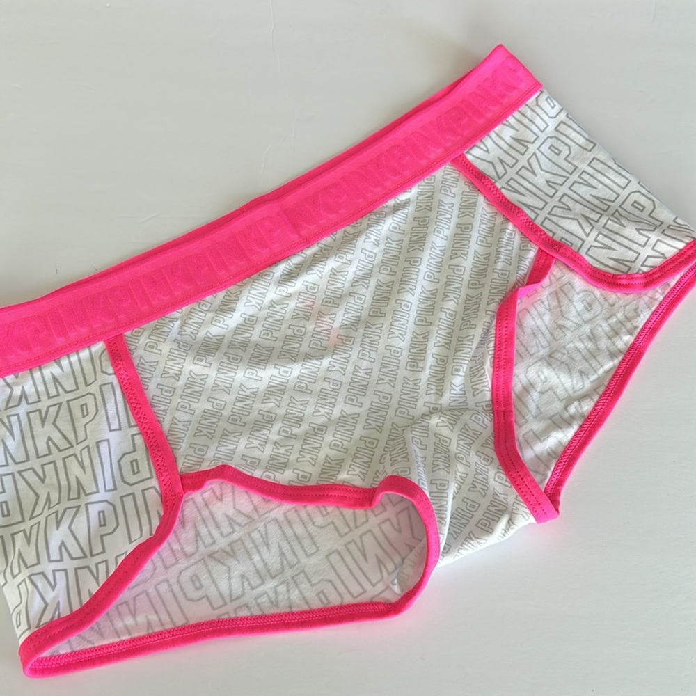 Pink Victoria’s Secret neon pink and white boy-short panty Deadstock